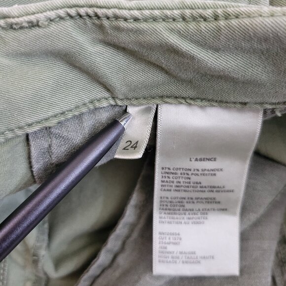 L'Agence Jem Brigade Denim Cropped Trouser Side Stripe Pant, Green - Picture 10 of 13